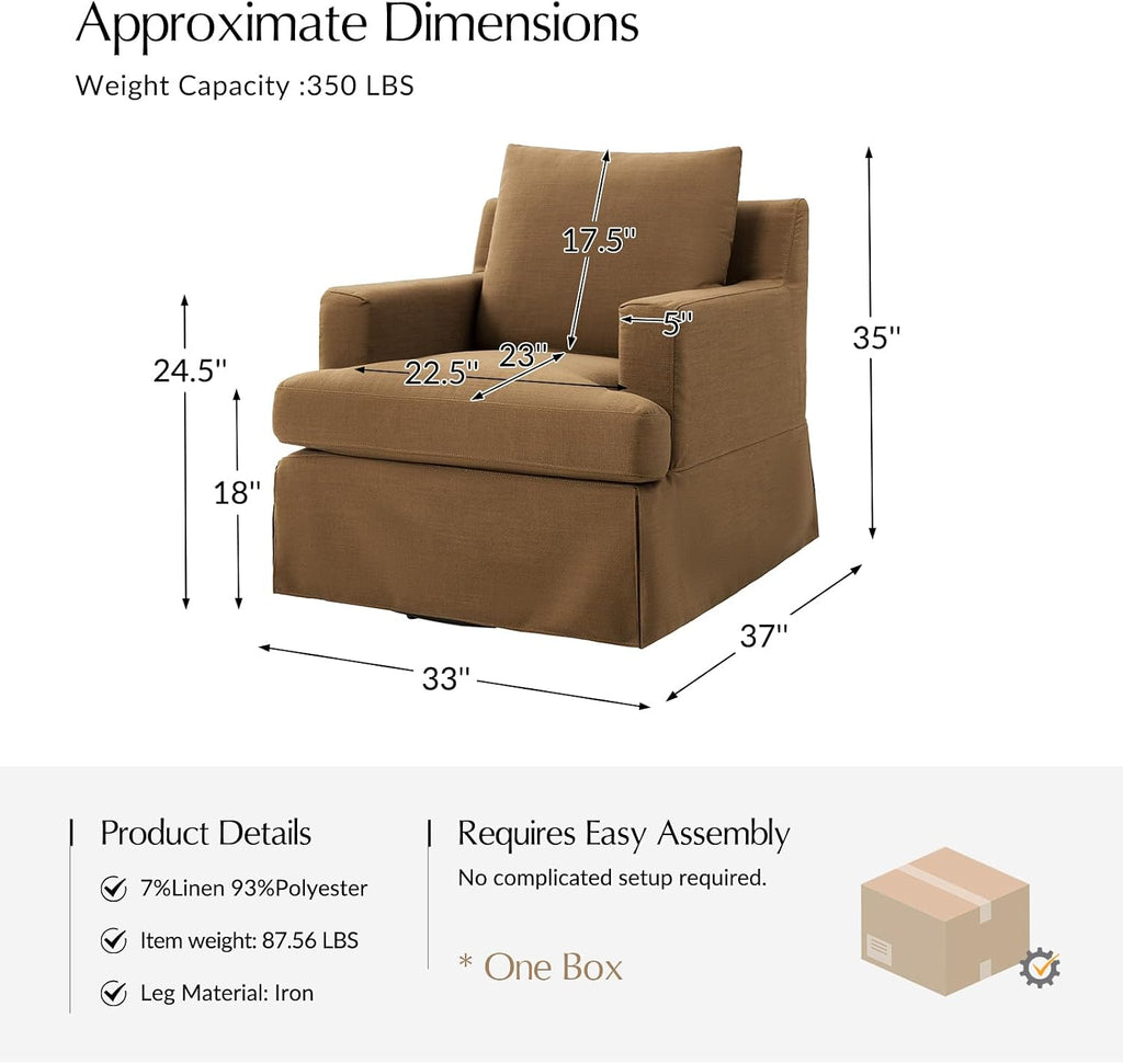 HULALA HOME Swivel Rocker Chair with Solid Wood Frame, Farmhouse Swivel Rocking Accent Chair with Washable Slipcover, Upholstered Barrel Armchair Down Blend Back and Seat Cushions, Golden
