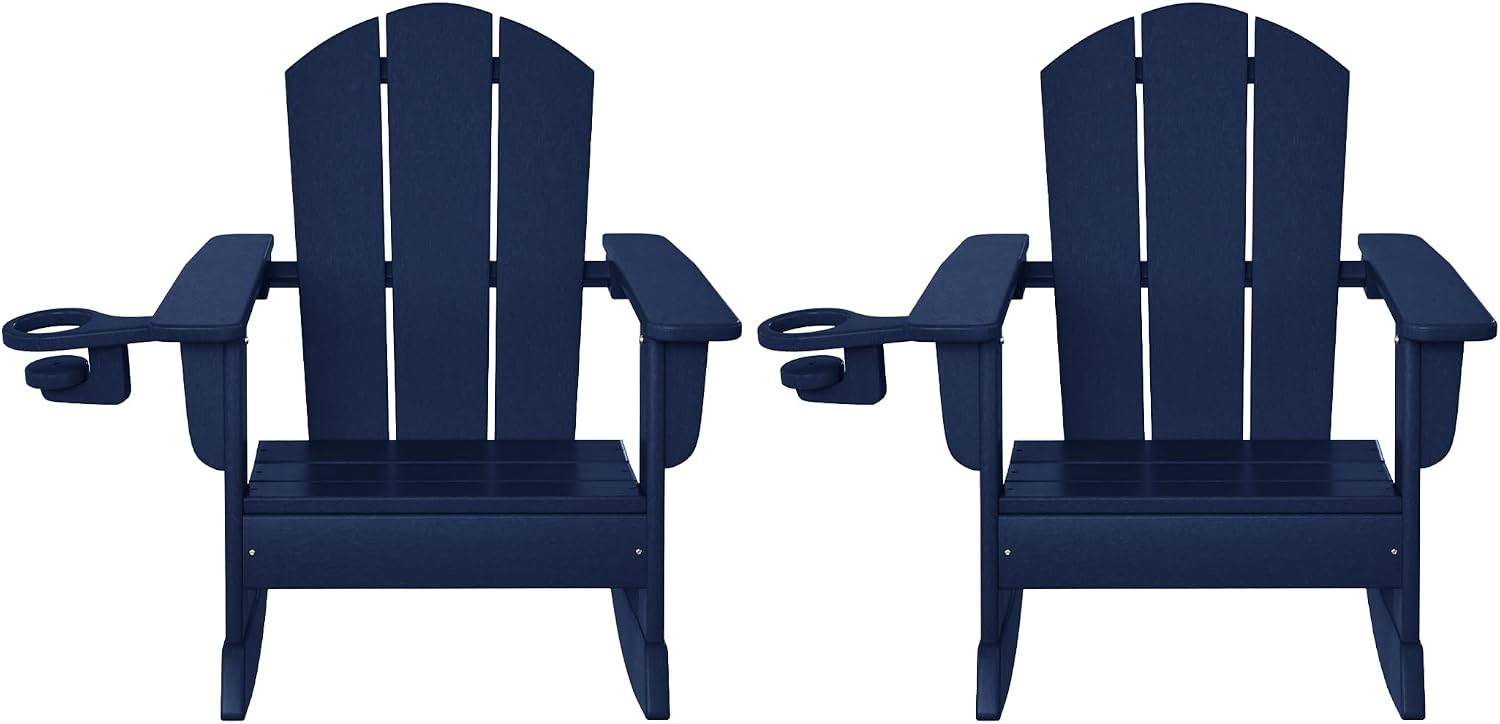 WestinTrends Malibu Outdoor HDPE Plastic Preschool Toddler Classic Adirondack Rocking Chairs (Set of 2), Navy Blue
