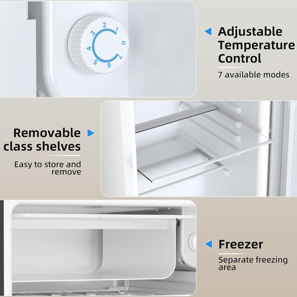 Antarctic Star 3.2 Cu.Ft.Compact Refrigerator with Freezer, Mini Fridge Single Door with Adjustable Thermostat,Removable Glass Shelves for Apartment,Dorm,Office,Kitchen，WHITE