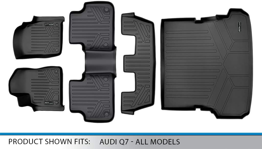MAXLINER Custom Fit Floor Mats 3 Rows and Cargo Liner Behind 2nd Row Set Compatible with 2017-2025 Audi Q7 / SQ7