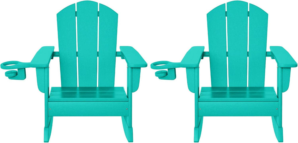WestinTrends Malibu Outdoor HDPE Plastic Preschool Toddler Classic Adirondack Rocking Chairs (Set of 2), Turquoise