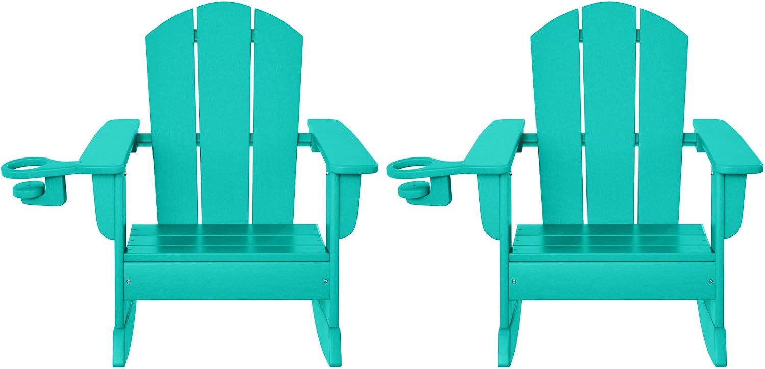 WestinTrends Malibu Outdoor HDPE Plastic Preschool Toddler Classic Adirondack Rocking Chairs (Set of 2), Turquoise