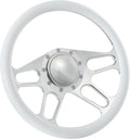 14'' Billet 4-slot Half Wrap 9 Bolts Steering Wheel with 2'' Dish and Horn Button Compatible with Chevy, Ford, GM (White)