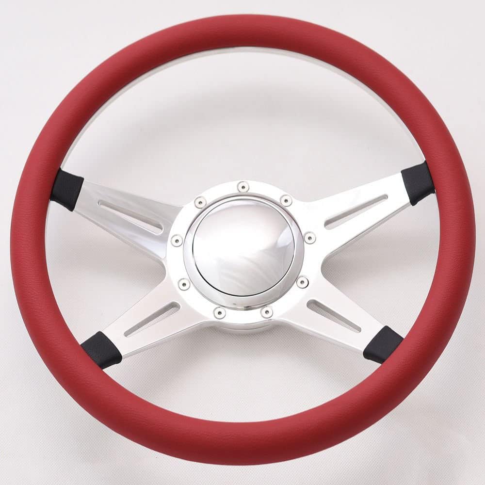 14'' Billet Half Wrap 9 Bolts Steering Wheel with 2'' Dish and Horn Button(Red)