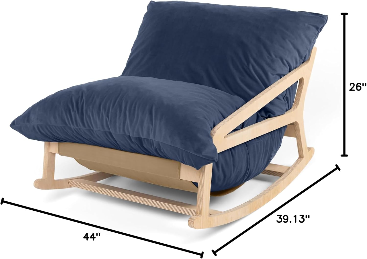 Pillow Saxx Bean Bag Rocking Chair - Elegant Oversized Rocker with Modern Wood Frame, Lush Velvet Navy Blue