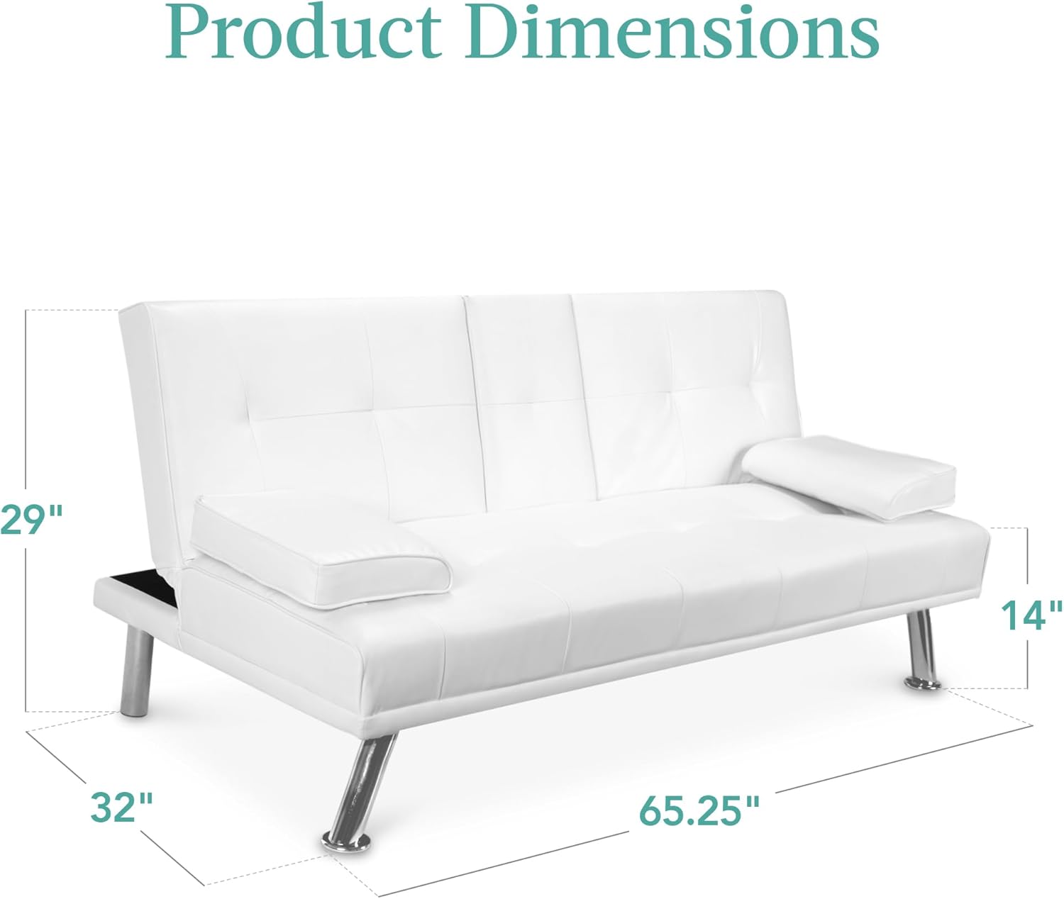 Best Choice Products Faux Leather Upholstered Modern Convertible Futon, Adjustable Folding Sofa Bed, Guest Bed w/Removable Armrests - White
