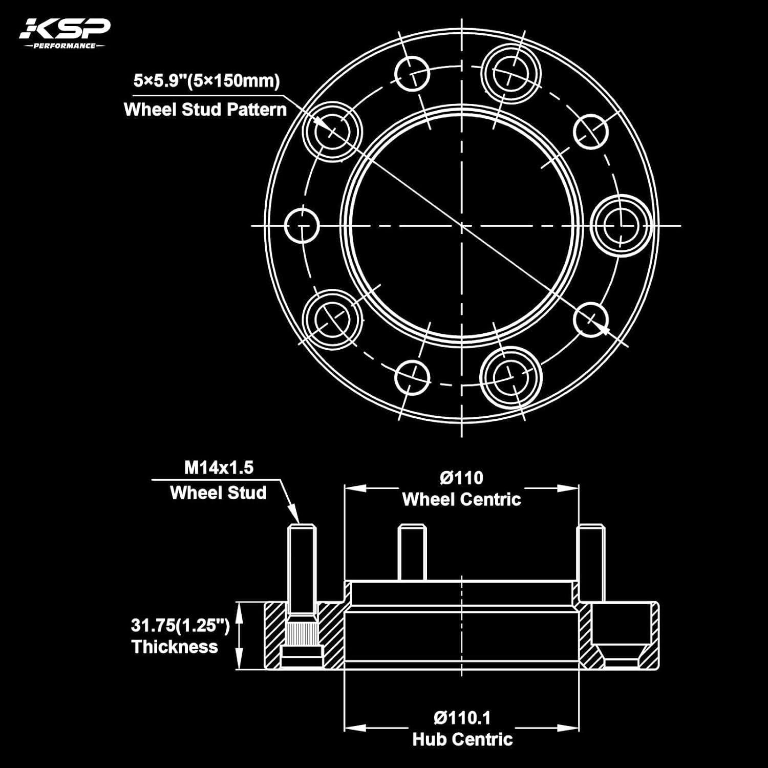 KSP 1.25inch 5X150 Spacers Compatible with to-yo-ta Tundra 2007-2021/Sequoia 2008-2021/Land Cruiser 2009-2016, 5 Lug Wheel Spacers for Lexus LX570 2008-2016 with M14x1.5 Studs 110mm Hub Bore, 4 pcs