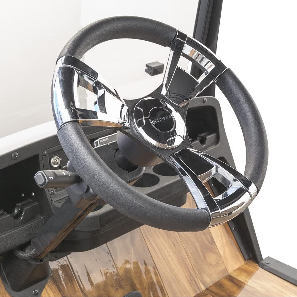 Gussi Italia Model 13 Chrome/Black Premium Italian-Made Steering Wheel for Golf Carts - No Hub Adapter Needed (EZGO TXT/RXV Models)
