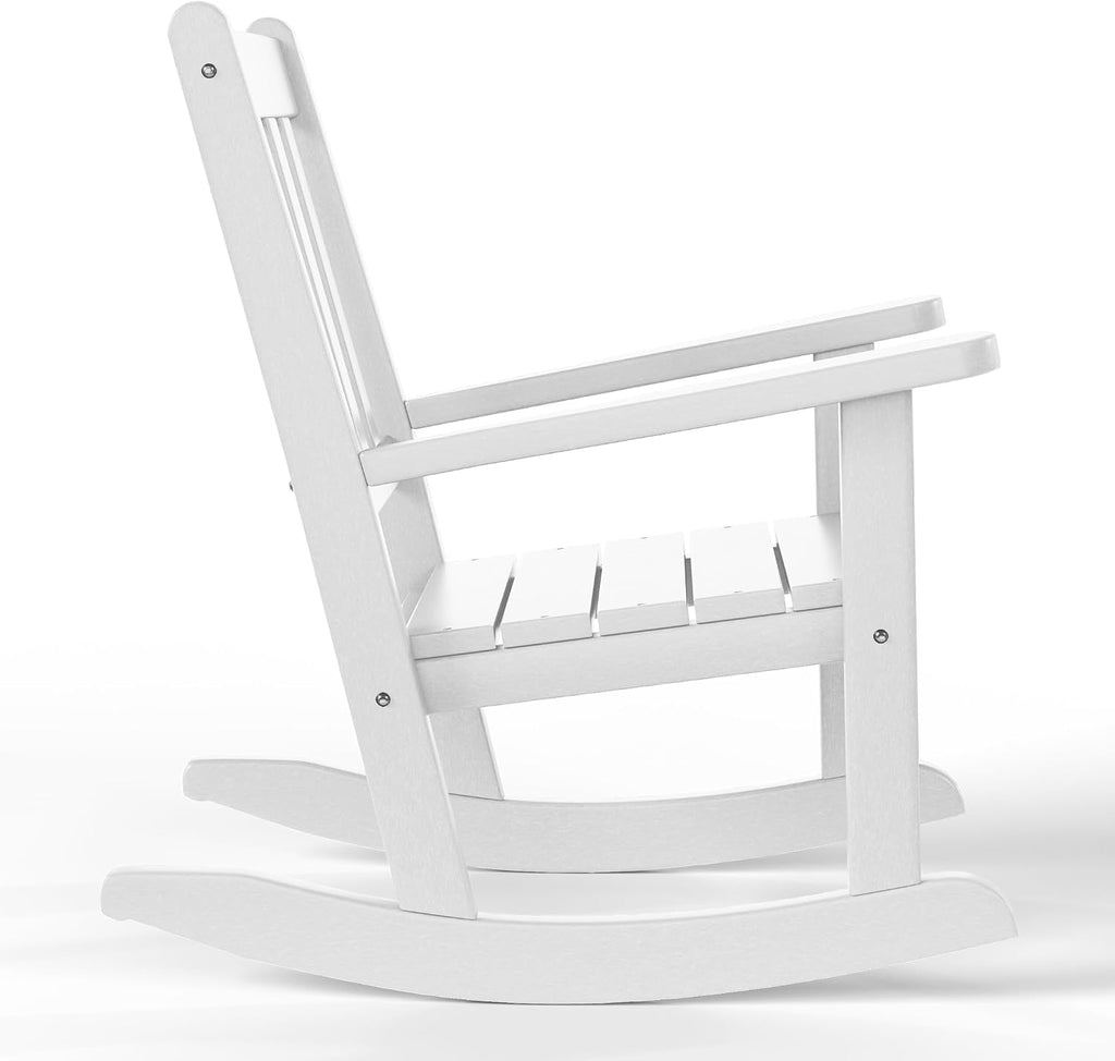 WestinTrends Malibu 3-Piece Kids Outdoor Rocking Chairs Set with Kids Square Side Table, White