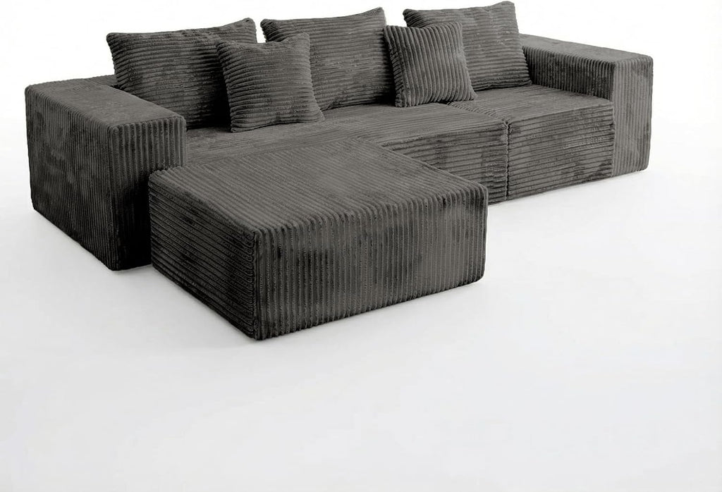 Sytopia 109' L-Shaped Cloud Couch, Modular Sectional Sofa with Deep Seat for Living Room Bedroom, Modern Floor Couch Corduroy, Comfy Sleeper Futon Sofa Bed 40D Foam Furniture, Left Facing