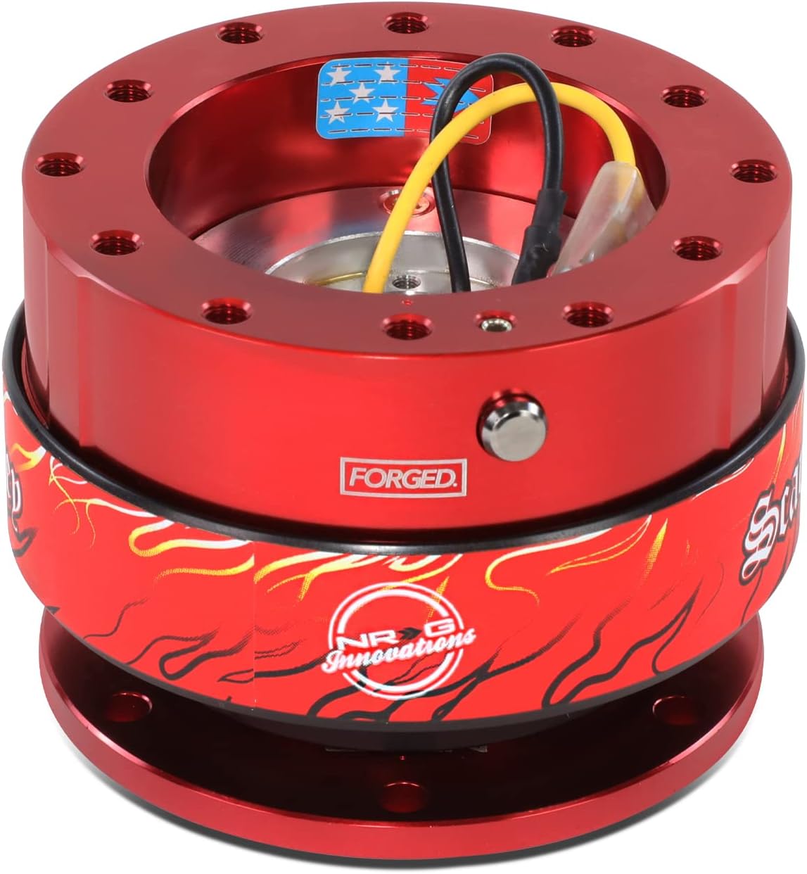 NRG Innovations GEN 2.0 Steering Wheel Quick Release Adapter, With Mounting Bolts & Allen Key, 6 X 70mm / 6 x 74mm Bolt Pattern, Red Body/Red ring with Litteral Collab, NRG-SRK-200RD-LITT
