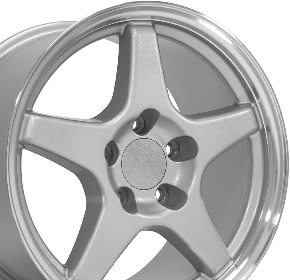 OE Wheels CV01 17 Inch Rims Fit Corvette C4 ZR1 Style 5x120.65 17x9.5 / 17x11 Gloss Silver Machined Lip - Hollander 5035 (Set of 4)