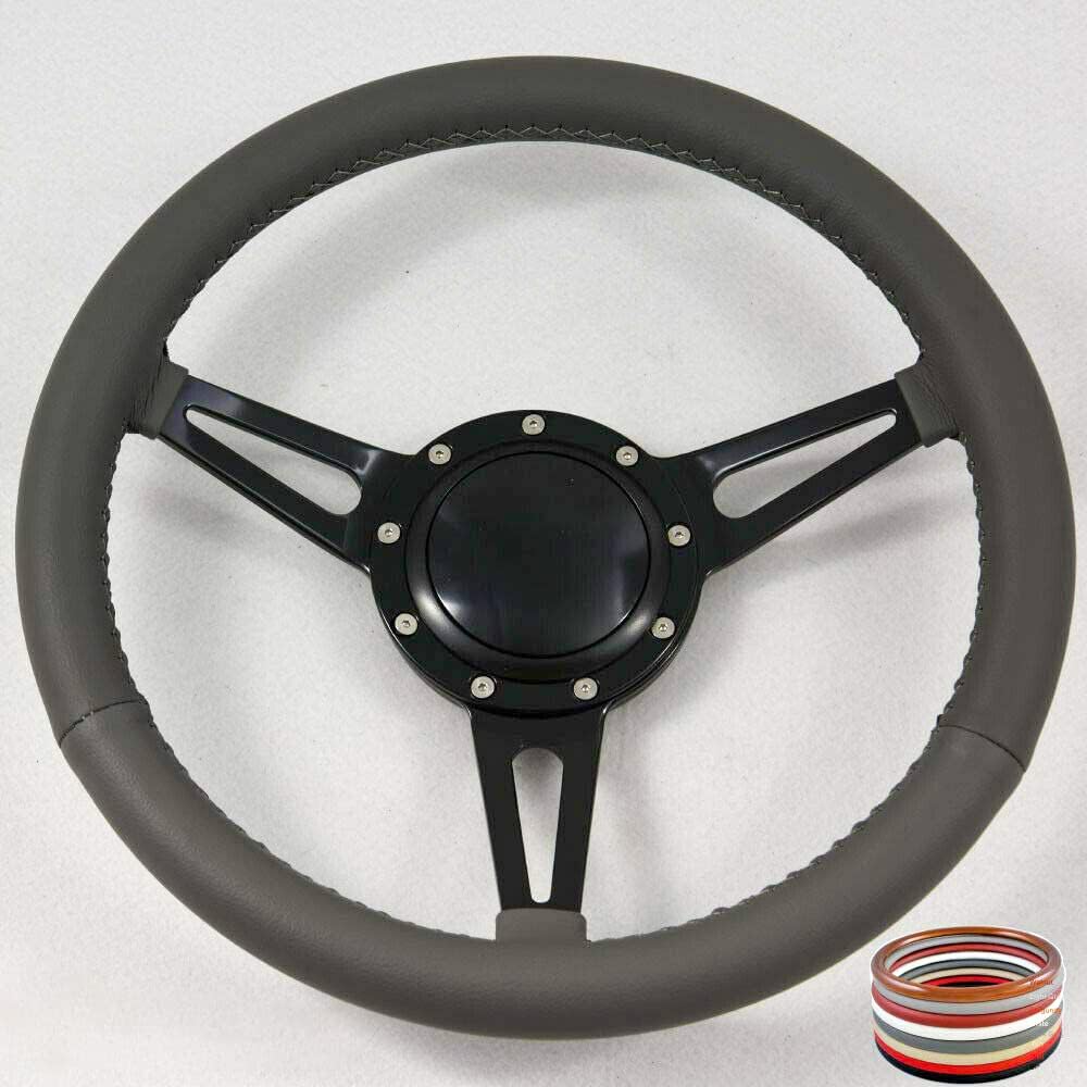 15' Classic Wrapped Steering Wheel 9 bolt with Horn Button-Black