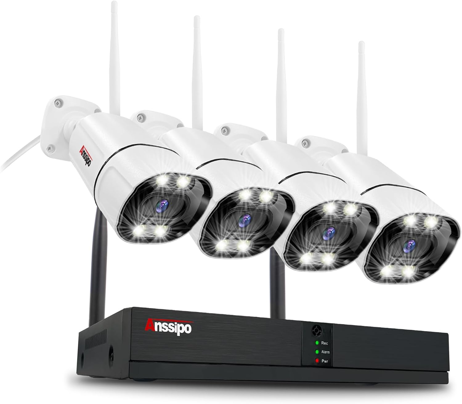 4K WiFi Security Camera System, 4X 3MP Plug-in Home Security Cameras 24/7 Recording, Dual Warning 8 Channel 265+ WiFi NVR, NO Hard Drive, 2 Way Audio, AI Detection, Color Night Vision