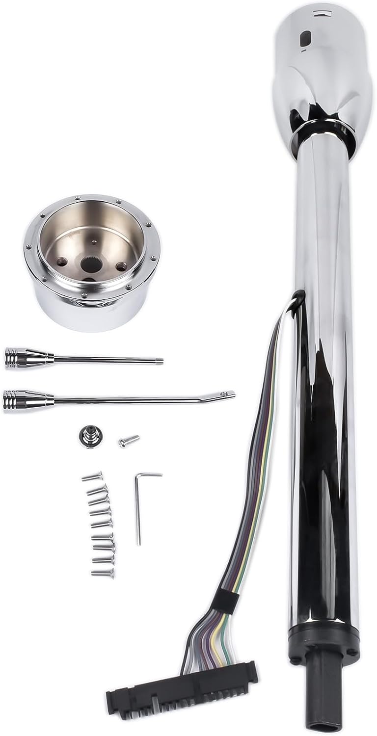30' Chrome Tilt Street Rod Floor Shift Steering Column w/Wheel Adapter No Key Without Ignition Switch 9 Bolt Stainless Steel