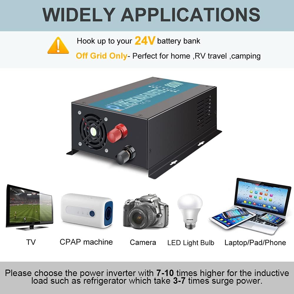 WZRELB Backup Power Off Grid Pure Sine Wave Inverter 800W 24Vdc to 120Vac 60Hz USA Outlets Power Converter, (RBP80024B1)
