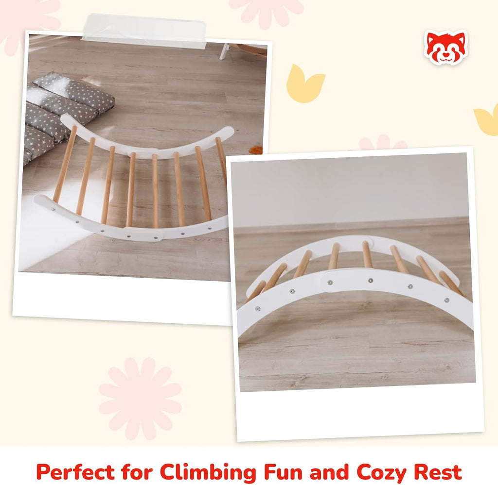 Wood And Hearts Mini-Arch with Cushion, Wooden Rocker with Cushion, Montessori Toddler Climbing Toys Indoor, Climbing Arch Cushion, Kids' Wooden Rocking Chair