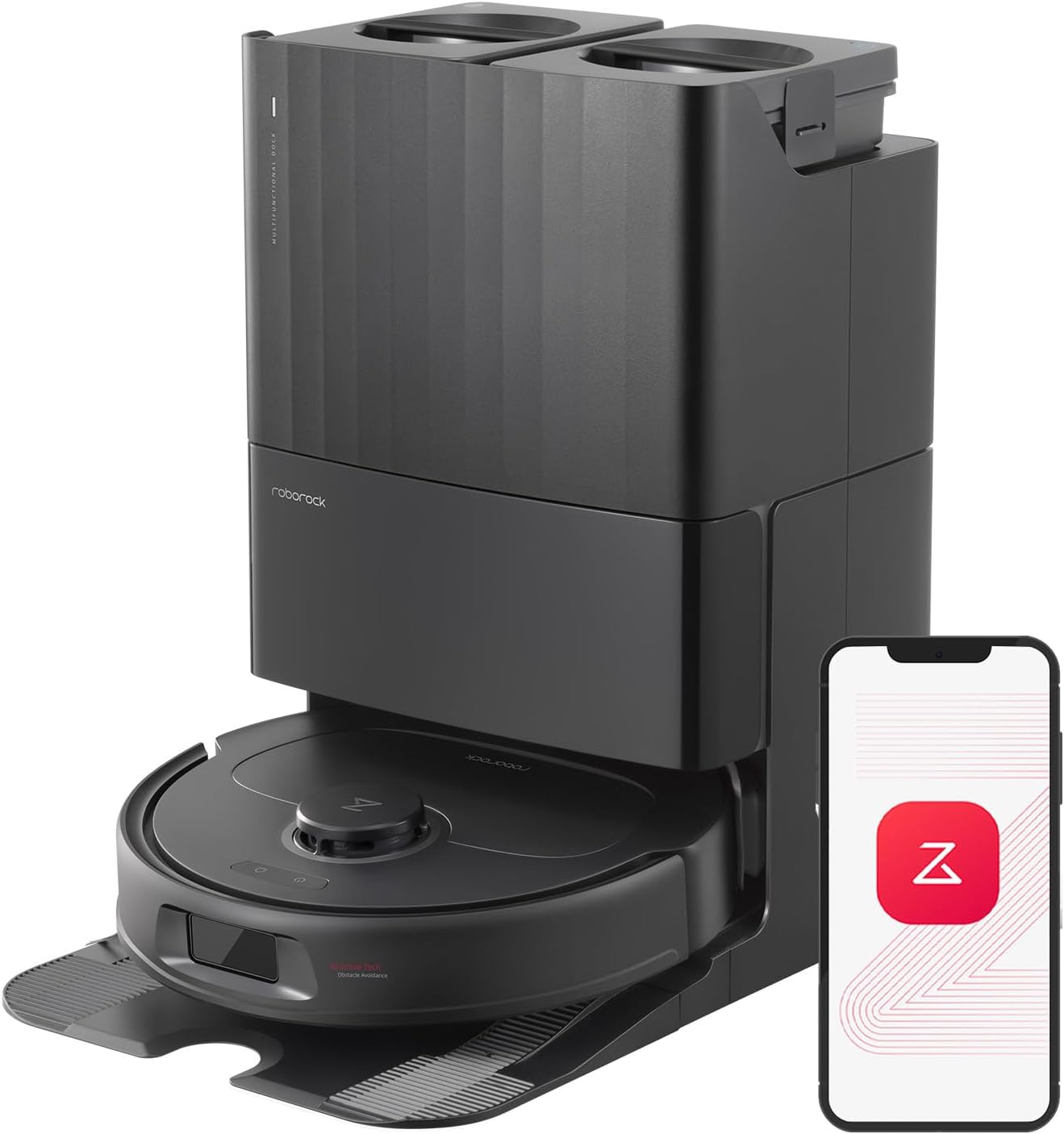 roborock Qrevo Plus Robot Vacuum and Mop with FlexiArm Design Edge Mopping, Self-Emptying, 10 mm Liftable Mops, Auto Mop Washing & Drying, Reactive Tech Obstacle Avoidance, 7,000 Pa Suction, Black