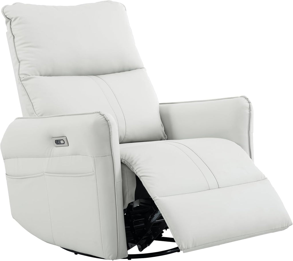 Power Swivel Rocker Recliner Chair for Nursery, Upholstered 270° Swivel Glider Rocker Chair with USB Ports, Small Power Recliners for Small Spaces Living Room (Light Grey)