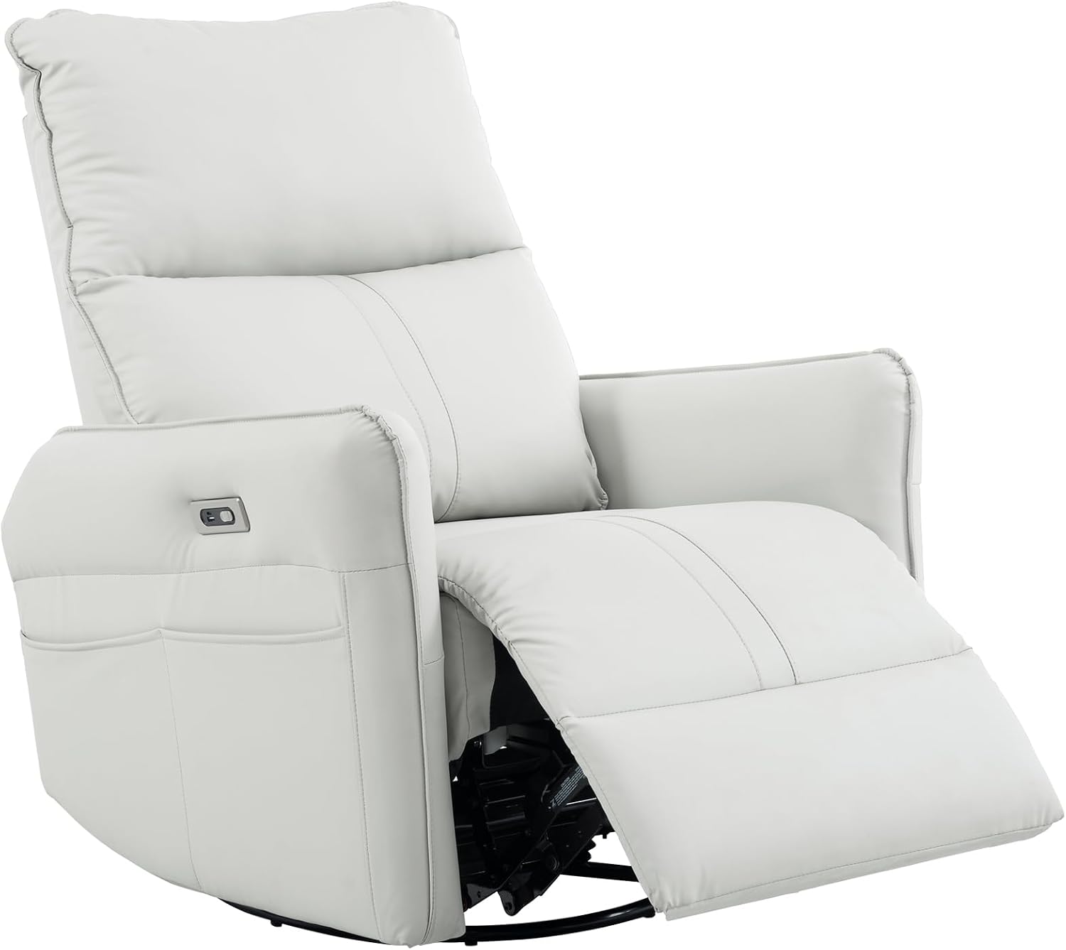 Power Swivel Rocker Recliner Chair for Nursery, Upholstered 270° Swivel Glider Rocker Chair with USB Ports, Small Power Recliners for Small Spaces Living Room (Light Grey)