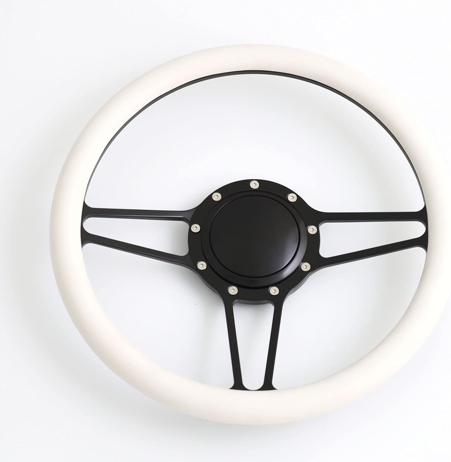 14'' Billet Half Wrap 9 Bolts Steering Wheel with 2'' Dish and Horn Button(White)