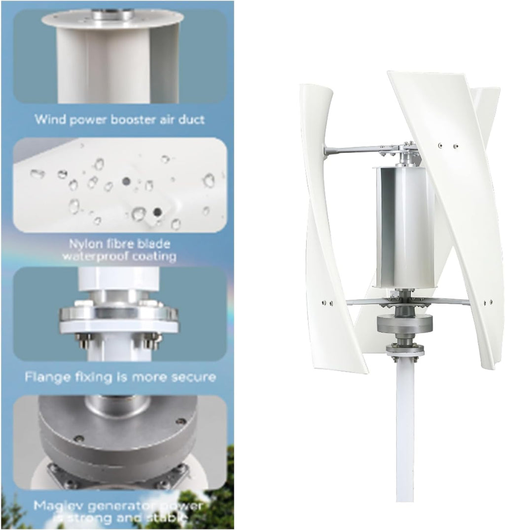 1000W Small Wind Generator Turbines Kit 3 Blades Generator Power Turbines Kit 12V/24V/48Vwith Controller for Marine Home Charging(White)