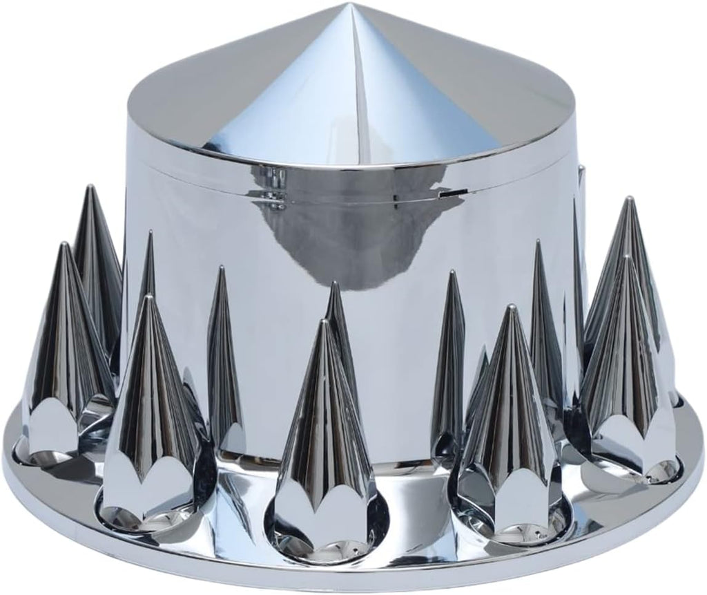ABS Plastic Chromed Hubcaps Front and Rear Wheel Axle Cover Set with 33mm Thread-On Lug Nut Covers for Semi Trucks (Pointed)
