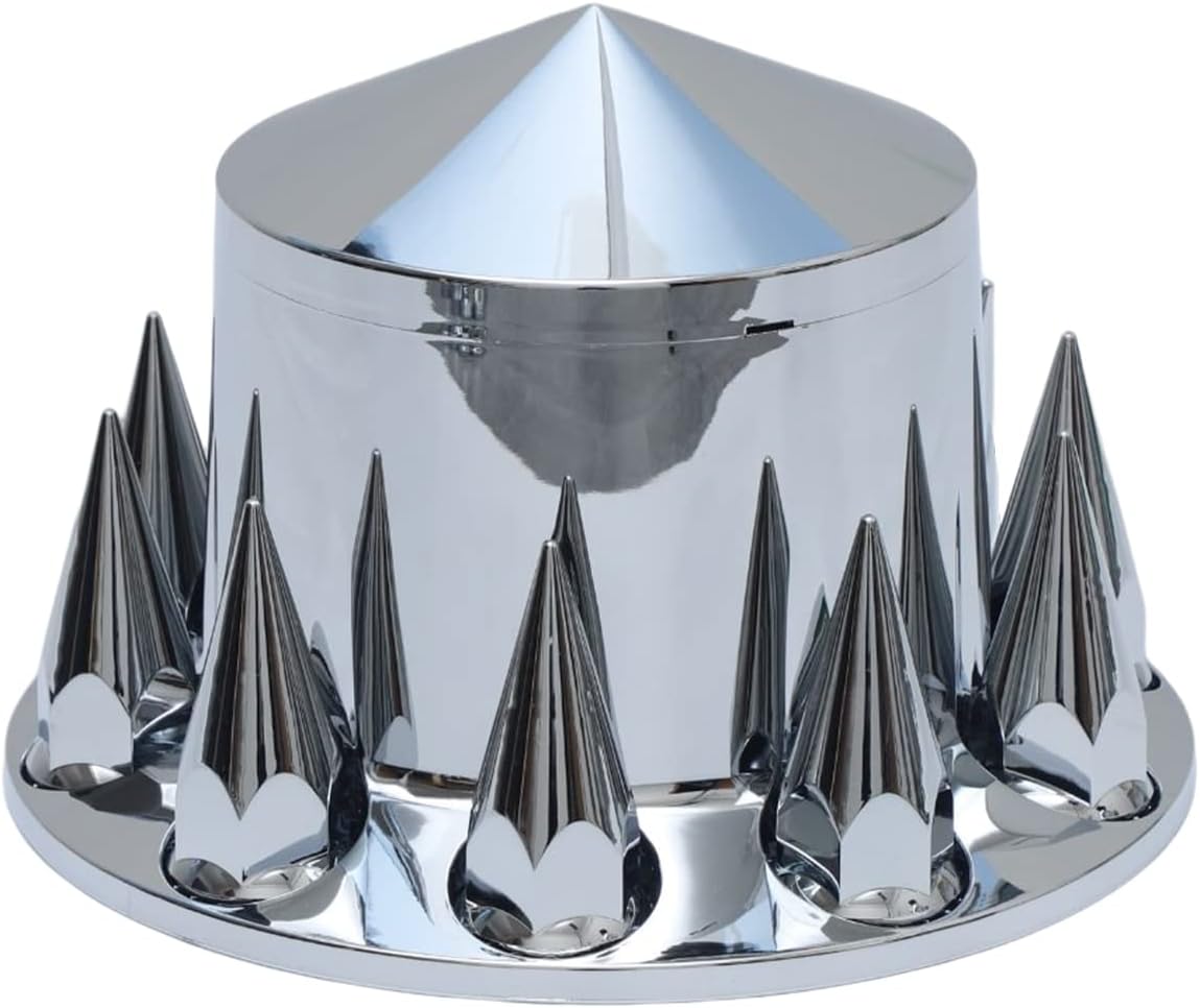 ABS Plastic Chromed Hubcaps Front and Rear Wheel Axle Cover Set with 33mm Thread-On Lug Nut Covers for Semi Trucks (Pointed)