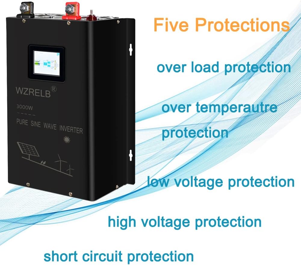 WZRELB 3000W 48V Pure Sine Wave Inverter,48 Volt DC to AC 120V 240V Split Phase Power Inverter,6KW Surge,5 AC Outlets,AC Hardwire Terminal,15ft LCD Remote Panel, Black, SPWR3K48