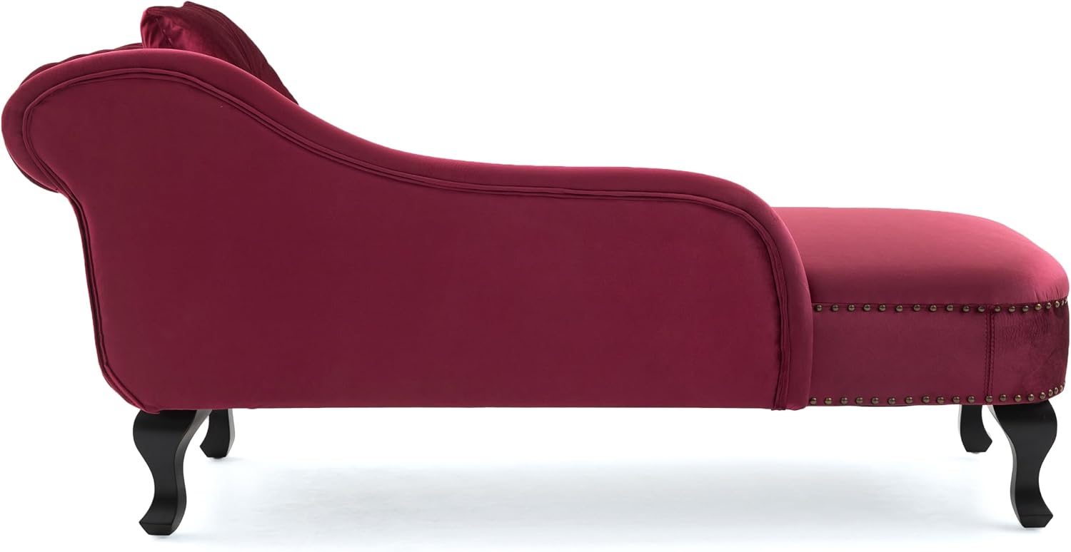 Merax 62'' Velvet Chaise Lounge Indoor with 1 Pillow and Nailhead Trim, Button Tufted Design Reclining Chair with Scrolled Backrest, Sleeper Sofa for Bedroom, Living Room or Office,