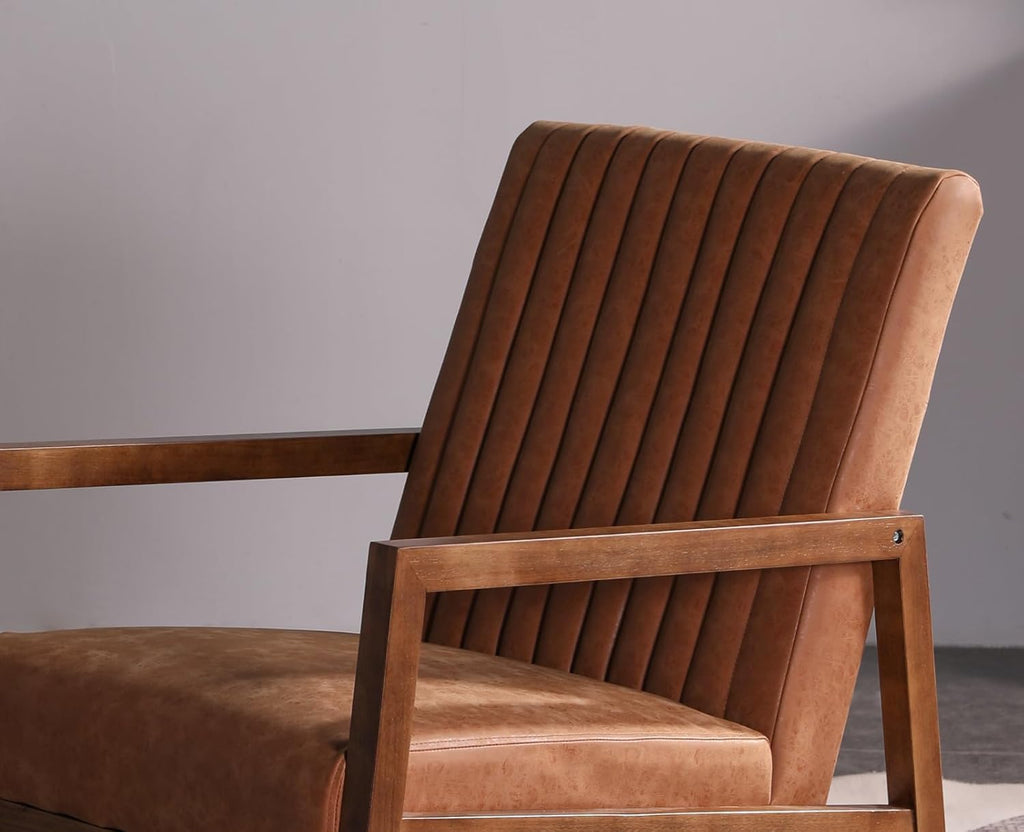 CIMOTA Leather Modern Rocking Chair Mid Century Armchair Upholstered Arm Chair with Padded Seat/Wood Frame, Comfy Rocker for Living Room/Bedroom, Retro Brown PU
