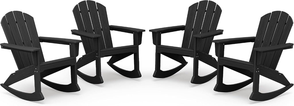 SERWALL Outdoor Adirondack Rocking Chairs Set of 4, All-Weather HDPE Adirondack Rocker Chair, Front Porch Rocker Chairs for Patio Lawn Porch Deck, Black