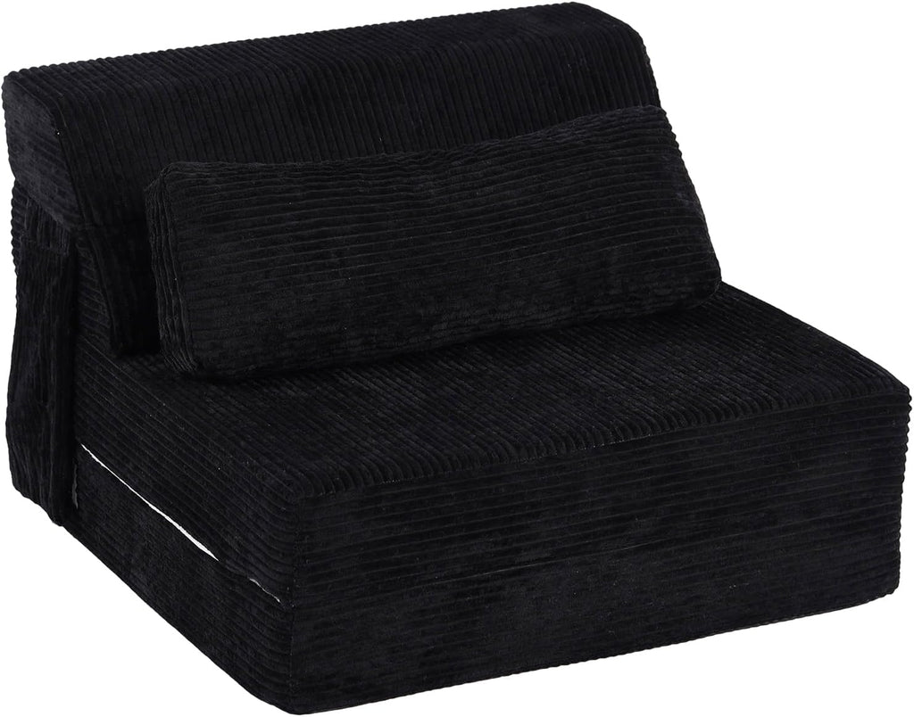 Folding Sofa Bed with Pillow, Convertible Sleeper Chair, Comfy Floor Futon Couch Mattress Lounge Sofa for Adults Portable Fold Out Chair Bed for Living Room Bedroom, Single, Black