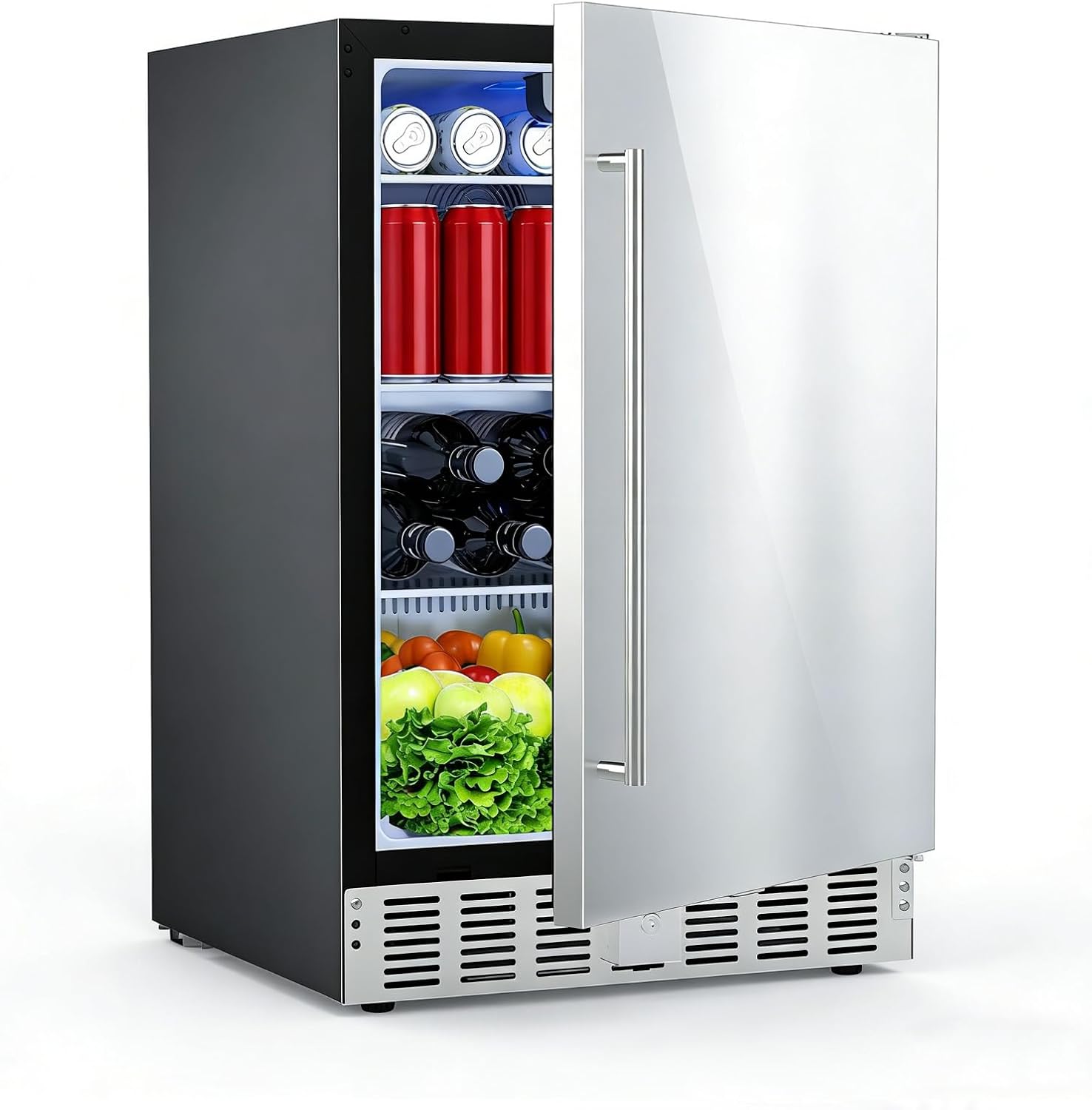 Electactic 24.4 Inch Beverage Refrigerator, Under Counter Freestanding Beverage Cooler 180 Can, Outdoor Fridge with Stainless Steel Door, Outdoor Refrigerator for Patio, Home, Kitchen, Bar (Silver)