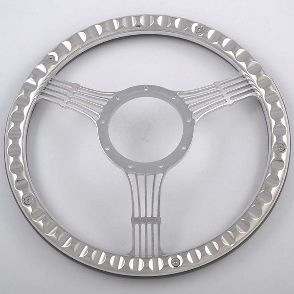 14'' Bonjo Billet Half Wrap 9 Bolts Steering Wheel with 2'' Dish and Horn Button (Walnut Wood)
