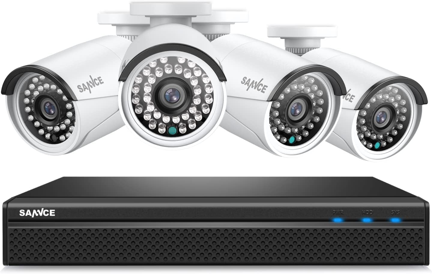 SANNCE 4K POE Security Camera System - 8CH 8MP NVR Recorder with 4PCS 5MP Outdoor Bullet Surveillance Cameras, Power Over Ethernet, Easy Mobile Access with APP Alert(No HDD)