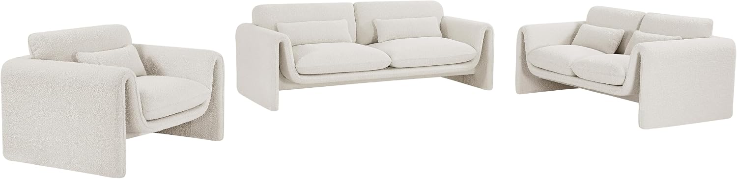 Meridian Furniture 198Cream-S Stylus Collection Modern | Contemporary Boucle Fabric Upholstered Sofa with Rich Cream Boucle Fabric, Curved Arms, 86' W x 38' D x 31' H, Cream