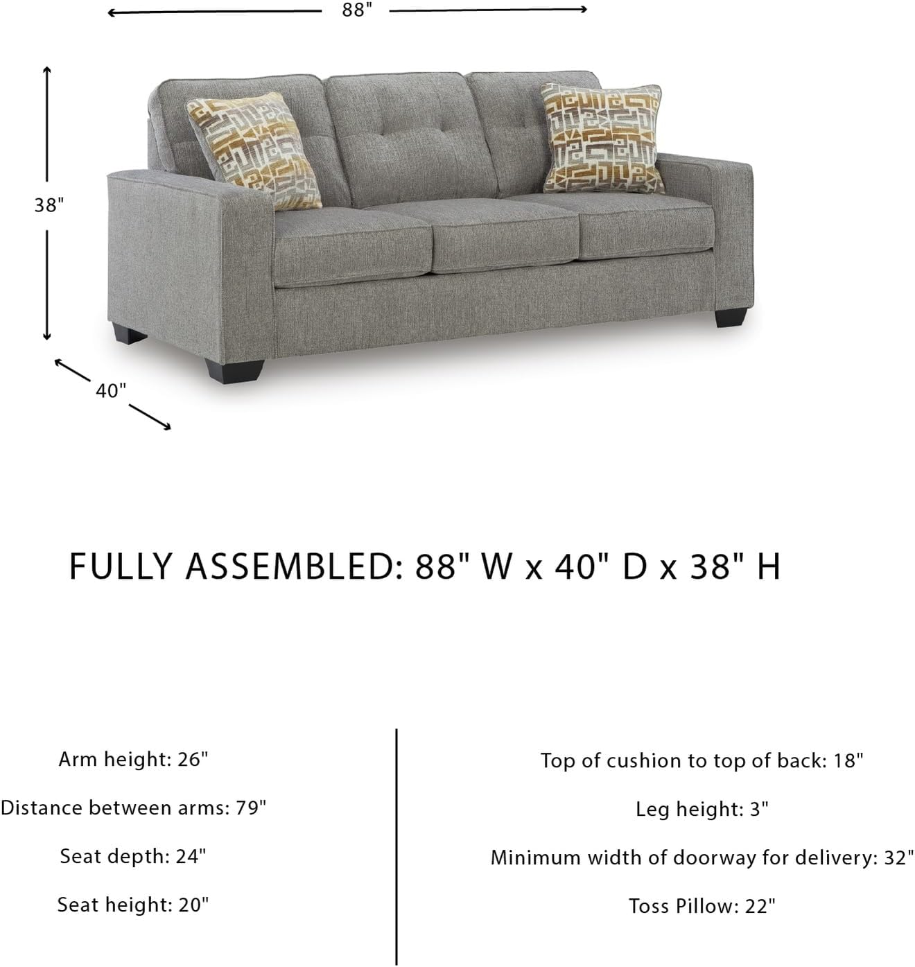 Signature Design by Ashley Fanciful Classic Sofa with Tufted Cushion and Removable Cushion, Light Gray