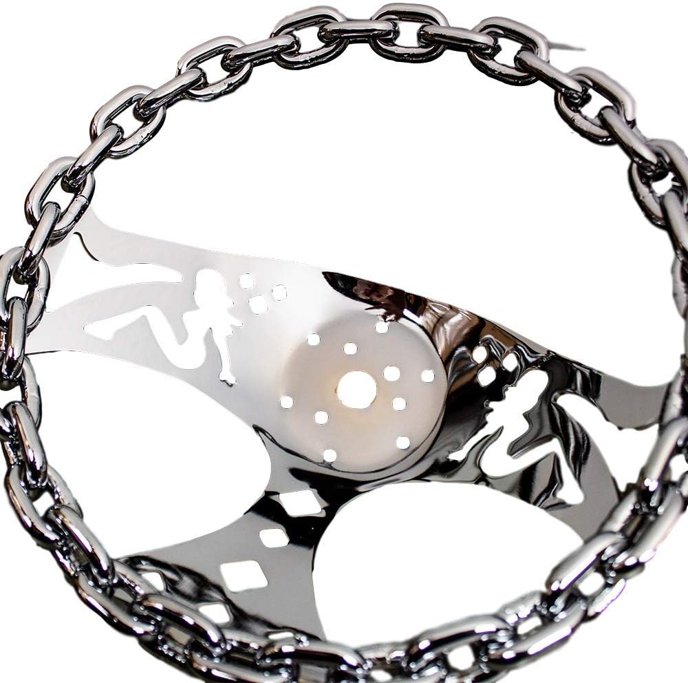 11' Chrome Chain Steering Wheel Bettie Spoke with Engraved Horn Button-3 Hole