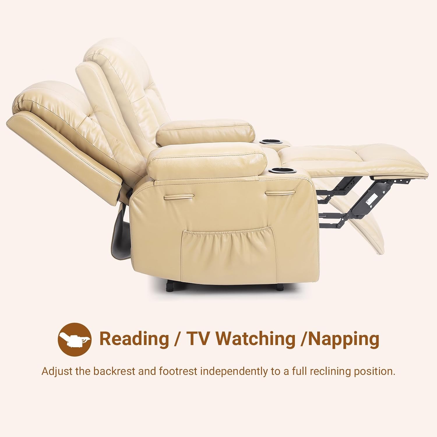 GarveeHome Recliner Chair, 360° Swivel Rocker Recliners with Heat & Massage, Soft Lazy Boy Recliner Chair with 2 Cup Holders and Side Pocket for Living Room Bedrooms and Nurseries (Beige, 22')