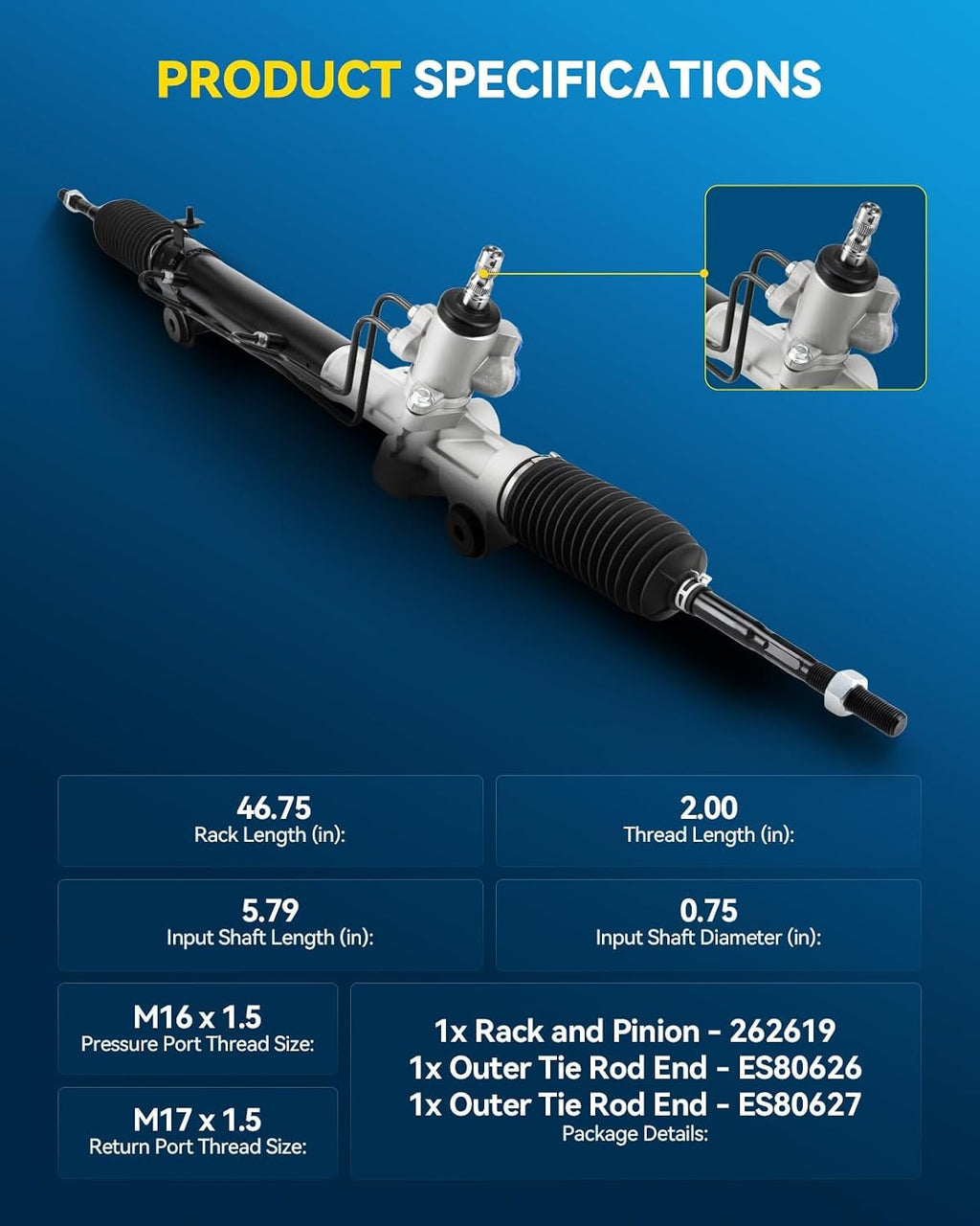 PHILTOP Hydraulic Power Steering Rack & Pinion Kit for 2004-2010 Sienna, with Outer Tie Rod Ends, Replace# 26-2619
