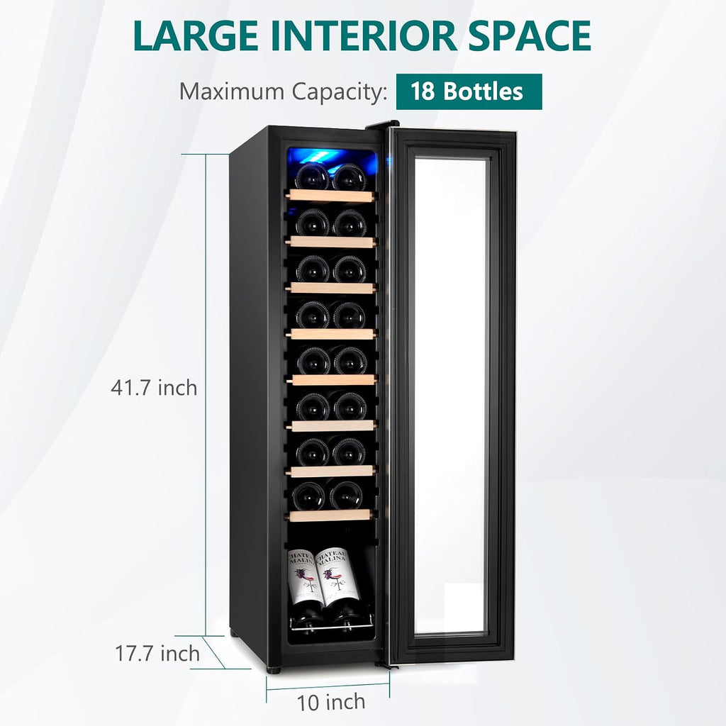 Garvee 18 Bottle Wine Cooler, Freestanding Compressor Wine & Beverage Refrigerator with Premium Wooden Shelves, Digital Temp Control, Quiet Low Noise Operation for Red Wine, White Wine, Champagne