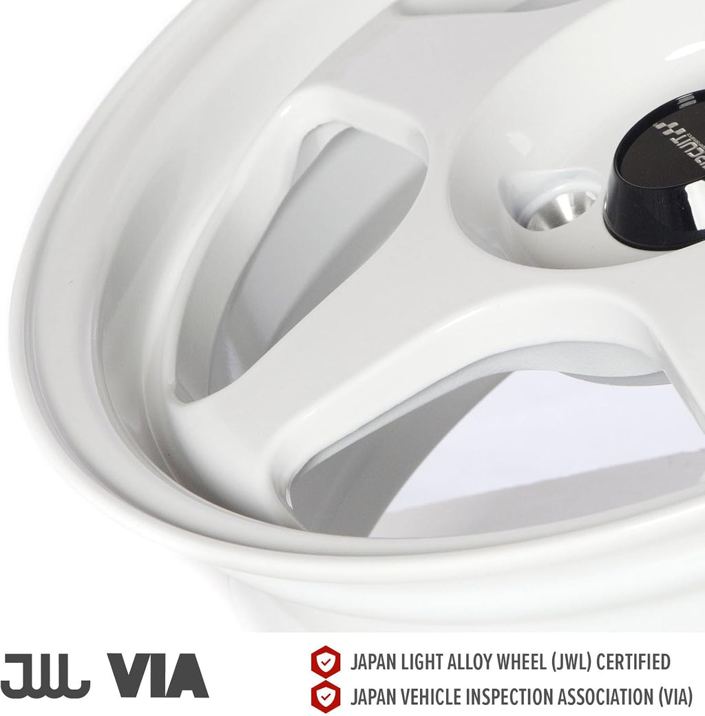 Circuit Performance CP22 15×6.5 Gloss White 4×100 [+35mm] Wheels Spoon Style Rims compatible with Honda Civic EK EG, Acura Integra DC2, BMW E30, Mazda Miata