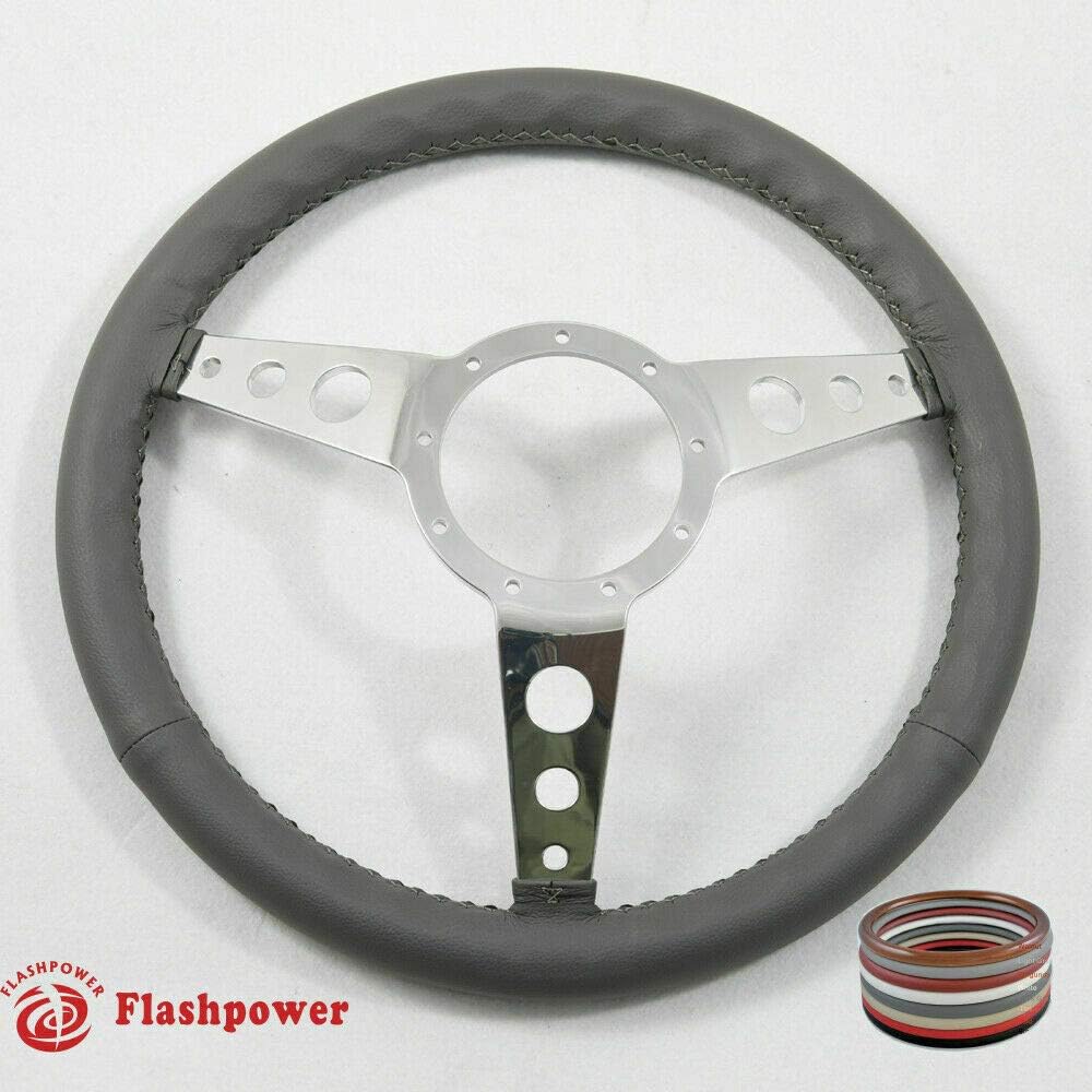 15' Polished Classic Dark Gray Wrapped Steering Wheel 9 bolt with Horn Button