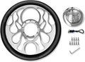 Chrome 14' Billet Aluminum 9 Holes Steering Wheel Flamed Style with Black Leather Half Wrap & Flamed Horn Button