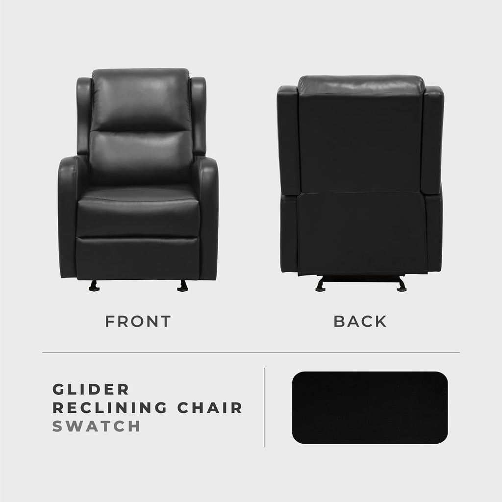 Lexicon Manual Glider Recliner Chair, Reclining Sofa Chair, Home Theater Seating, Manual Glider Recliner for Living Room/Office/Apartment, Easy Assembly, Black Faux Leather