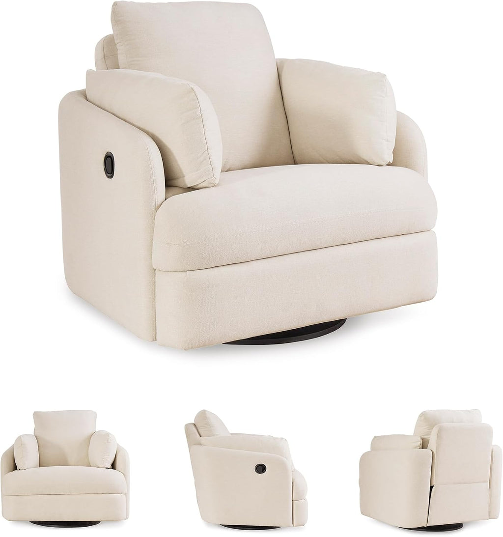 Signature Design by Ashley Modmax Coastal Press-Back Swivel Glider Rocker Recliner with Machine Washable Cover, Hidden Storage Compartments and 2 Bolster Pillows, Beige