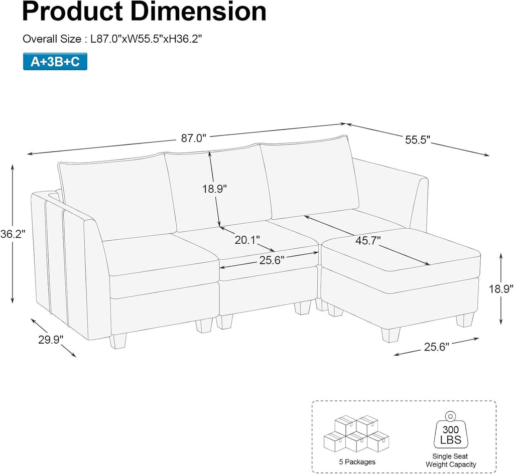 Belffin Convertible Sectional Sofa with Chaise Velvet L Shaped Sofa Couch Modular Sectional Sofa with Storage Beige