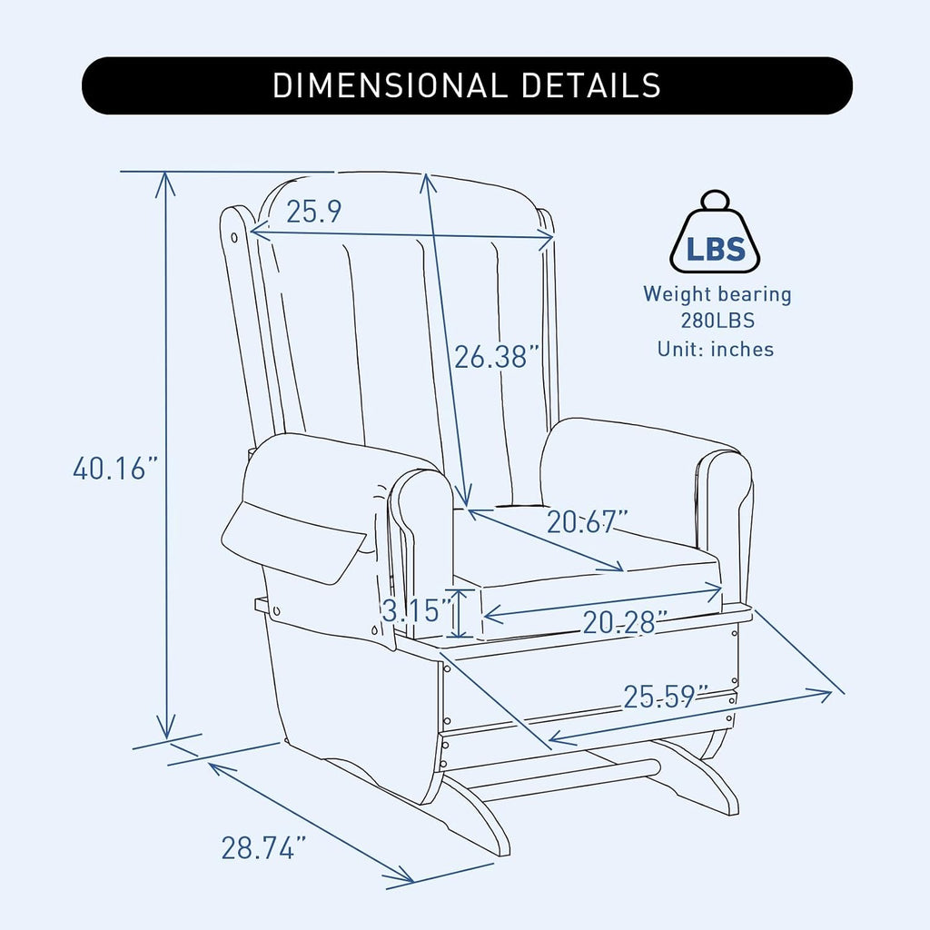 Solid Wood Nursery Glider Rocking Chair, Nursing Rocker Chair with Padded Cushion Armrest, Silent Smooth Rocking Motion for Indoor Living Room Napping Reading, Natural Wood + Light Blue