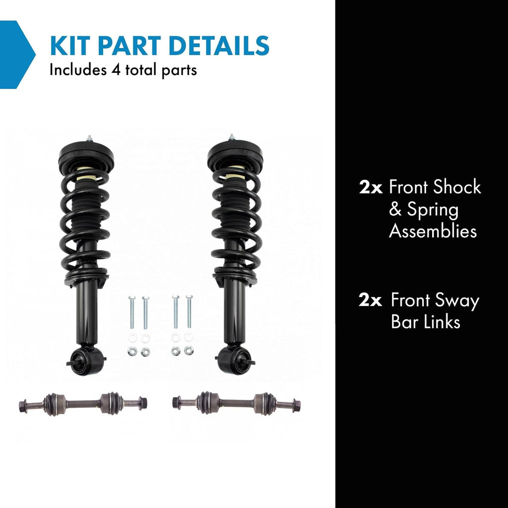 TRQ Front Suspension Kit Shock & Spring Strut Assembly Sway Bar Stabilizer Link Compatible with 2014-2017 Ford Expedition Lincoln Navigator